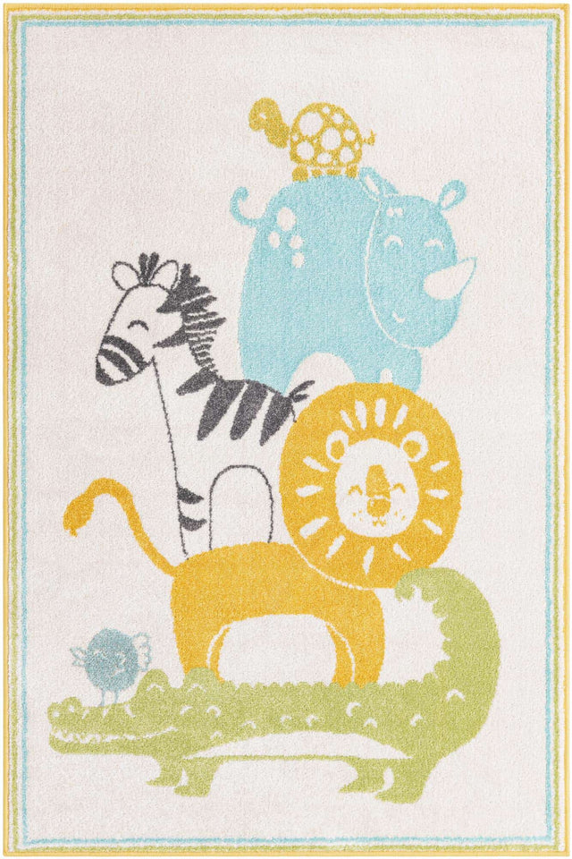 Ivory 3' 11 x 5' 11 Whimsy Kids Rectangle Area Rug for Baby Nursery, Toddler Playroom, Bedrooms Playful Fun Design Easy Clean Carpet for Sale at Rug Engine