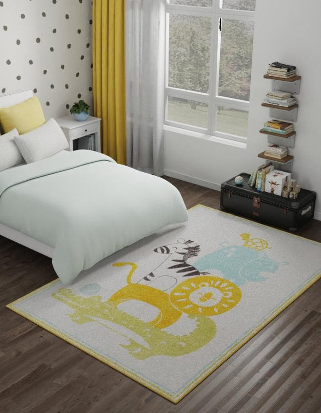 Ivory 3' 11 x 5' 11 Whimsy Kids Rectangle Area Rug for Baby Nursery, Toddler Playroom, Bedrooms Playful Fun Design Easy Clean Carpet for Sale at Rug Engine