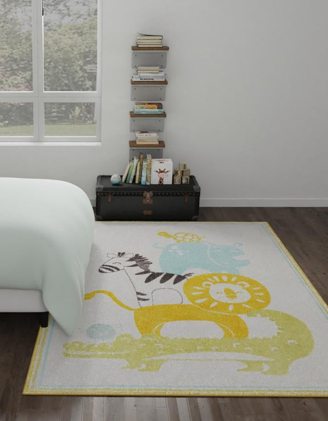 Ivory 2' 2 x 2' 11 Whimsy Kids Rectangle Area Rug for Baby Nursery, Toddler Playroom, Bedrooms Playful Fun Design Easy Clean Carpet for Sale at Rug Engine