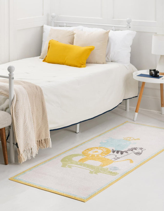 Ivory 2' 2 x 3' 11 Whimsy Kids Runner Area Rug for Baby Nursery, Toddler Playroom, Bedrooms Playful Fun Design Easy Clean Carpet for Sale at Rug Engine