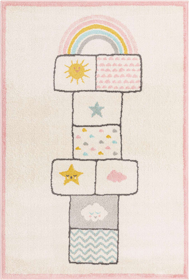 Ivory 3' 11 x 5' 11 Whimsy Kids Rectangle Area Rug for Baby Nursery, Toddler Playroom, Bedrooms Playful Fun Design Easy Clean Carpet for Sale at Rug Engine