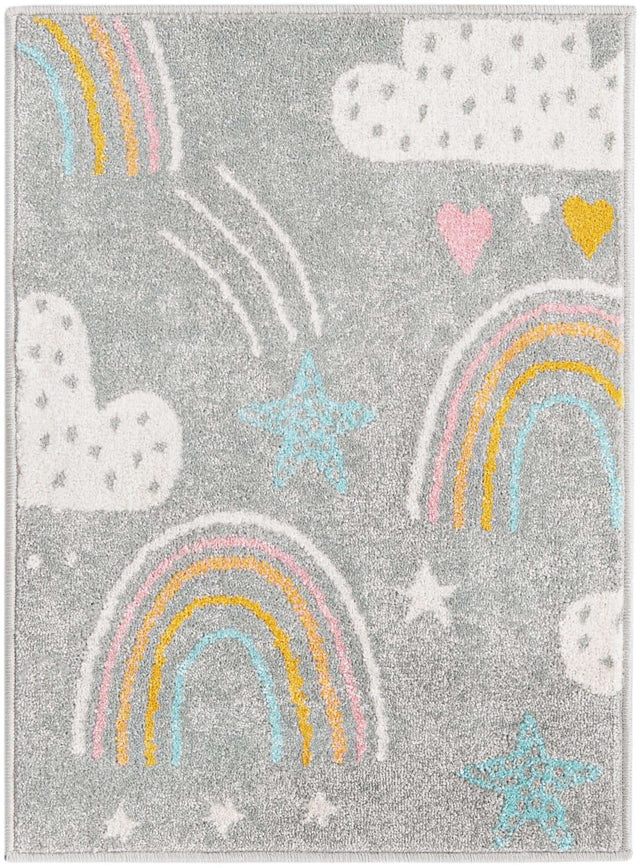 Gray 2' 2 x 2' 11 Whimsy Kids Rectangle Area Rug for Baby Nursery, Toddler Playroom, Bedrooms Playful Fun Design Easy Clean Carpet for Sale at Rug Engine