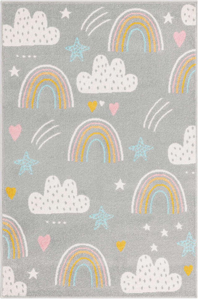Gray 3' 11 x 5' 11 Whimsy Kids Rectangle Area Rug for Baby Nursery, Toddler Playroom, Bedrooms