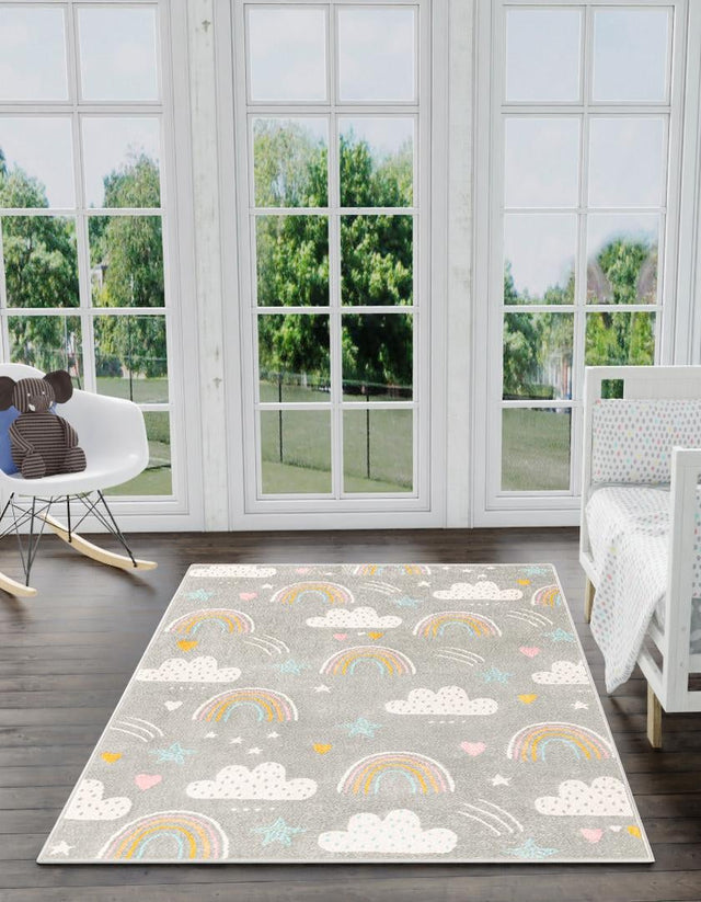 Gray 7' 10 x 10' Whimsy Kids Rectangle Area Rug for Baby Nursery, Toddler Playroom, Bedrooms