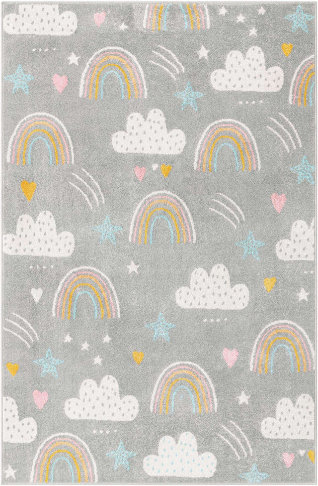 Gray 5' 3 x 8' Whimsy Kids Rectangle Area Rug for Baby Nursery, Toddler Playroom, Bedrooms