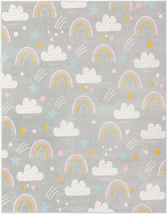 Gray 7' 10 x 10' Whimsy Kids Rectangle Area Rug for Baby Nursery, Toddler Playroom, Bedrooms