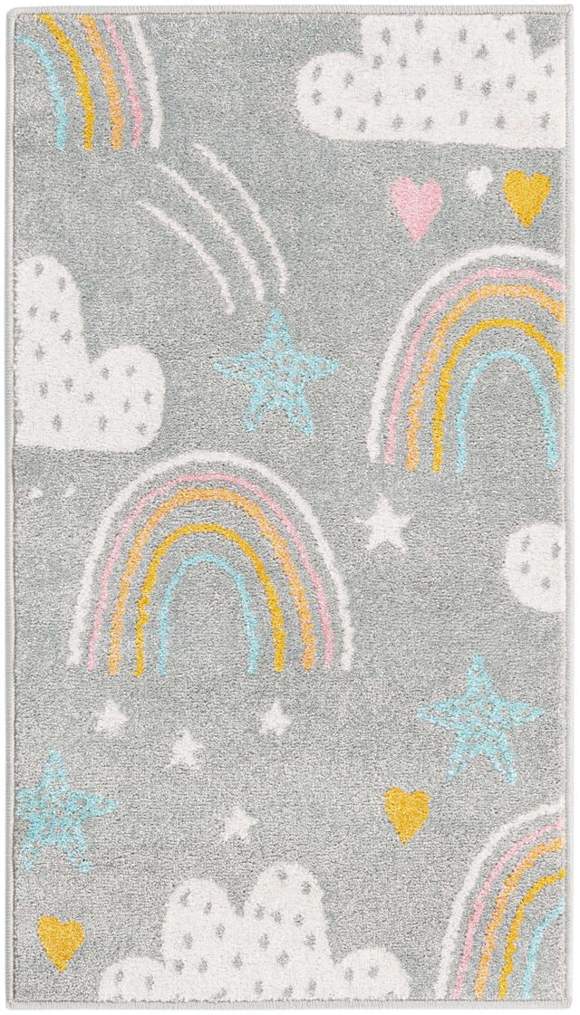Gray 2' 2 x 3' 11 Whimsy Kids Runner Area Rug for Baby Nursery, Toddler Playroom, Bedrooms