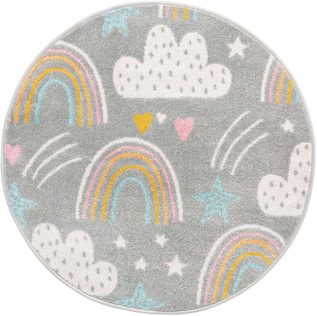 Gray 3' 3 x 3' 3 Whimsy Kids Round Area Rug for Baby Nursery, Toddler Playroom, Bedrooms