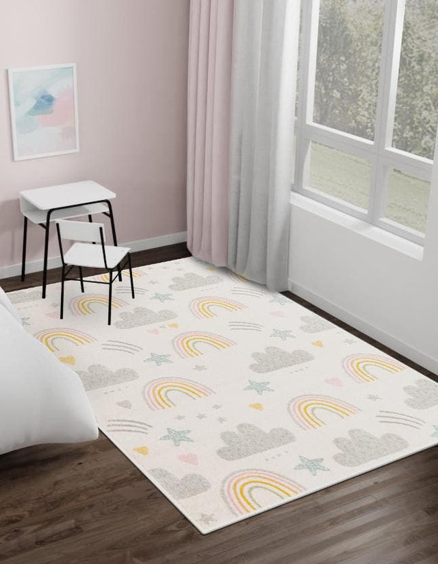 Ivory 7' 10 x 10' Whimsy Kids Rectangle Area Rug for Baby Nursery, Toddler Playroom, Bedrooms