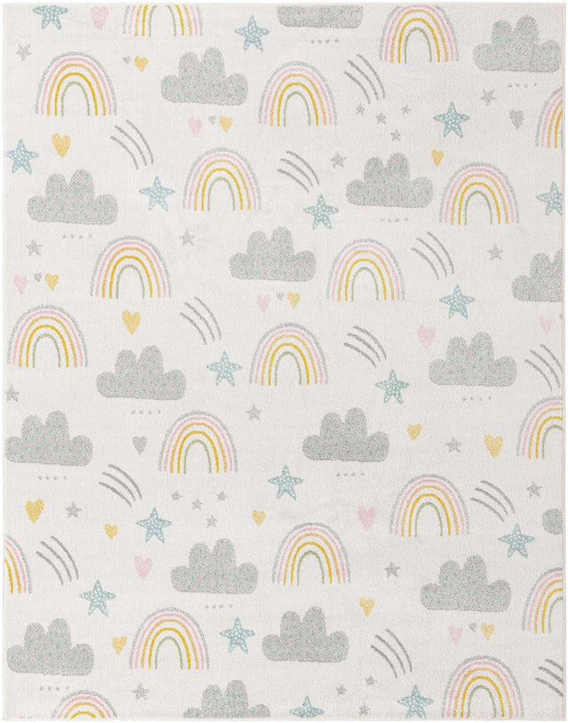 Ivory 7' 10 x 10' Whimsy Kids Rectangle Area Rug for Baby Nursery, Toddler Playroom, Bedrooms