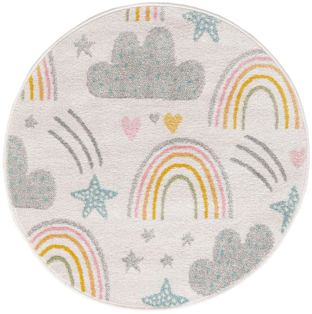 Ivory 3' 3 x 3' 3 Whimsy Kids Round Area Rug for Baby Nursery, Toddler Playroom, Bedrooms