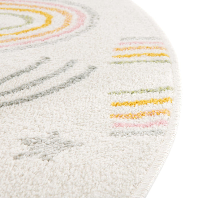 Ivory 3' 3 x 3' 3 Whimsy Kids Round Area Rug for Baby Nursery, Toddler Playroom, Bedrooms