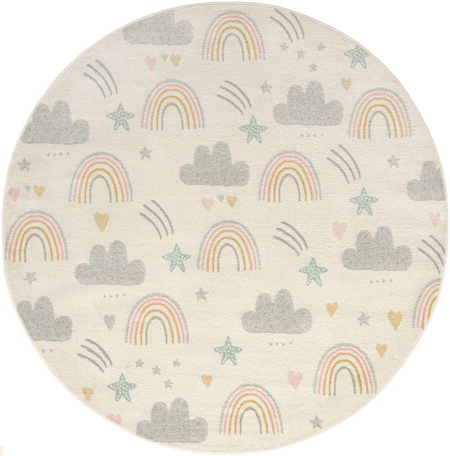 Ivory 7' 10 x 7' 10 Whimsy Kids Round Area Rug for Baby Nursery, Toddler Playroom, Bedrooms