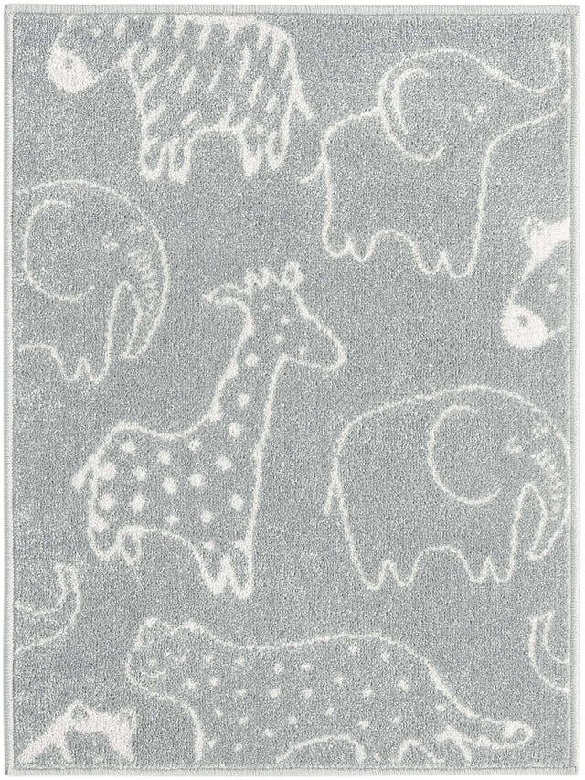 Gray 2' 2 x 2' 11 Whimsy Kids Rectangle Area Rug for Baby Nursery, Toddler Playroom, Bedrooms
