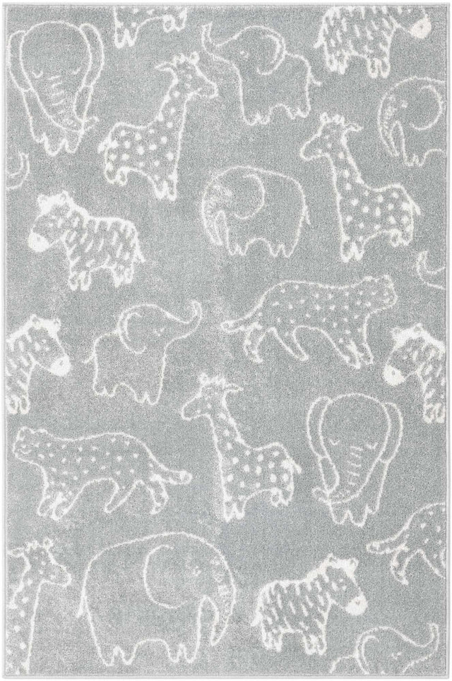 Gray 3' 11 x 5' 11 Whimsy Kids Rectangle Area Rug for Baby Nursery, Toddler Playroom, Bedrooms