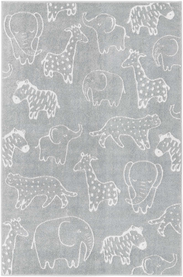 Gray 5' 3 x 8' Whimsy Kids Rectangle Area Rug for Baby Nursery, Toddler Playroom, Bedrooms