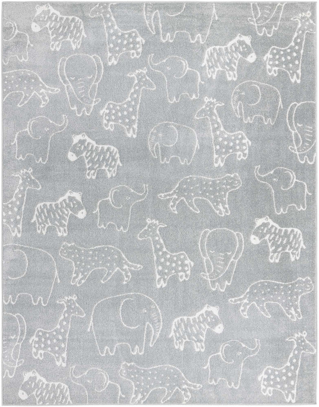 Gray 7' 10 x 10' Whimsy Kids Rectangle Area Rug for Baby Nursery, Toddler Playroom, Bedrooms