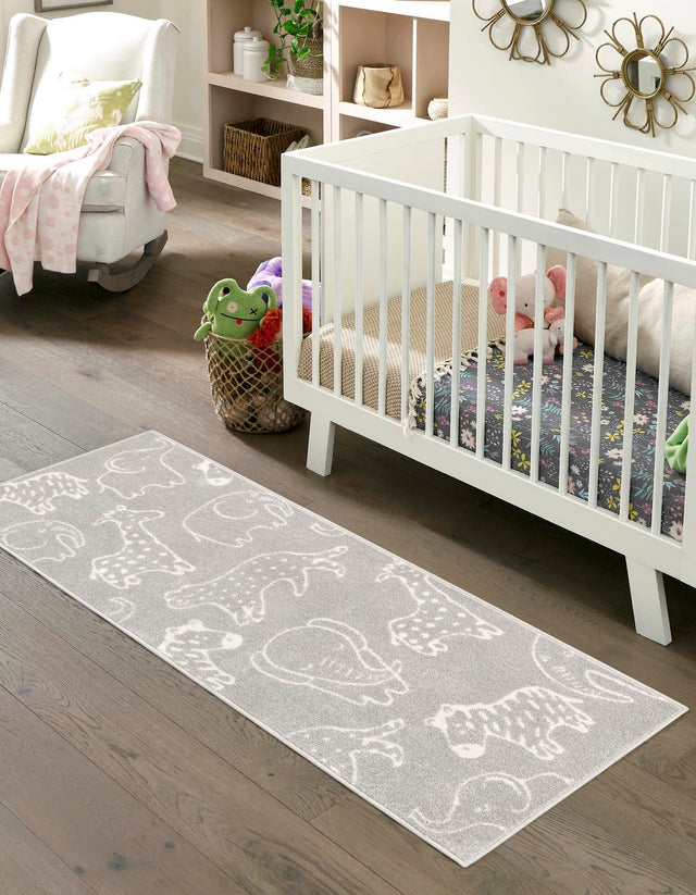 Gray 2' 2 x 3' 11 Whimsy Kids Runner Area Rug for Baby Nursery, Toddler Playroom, Bedrooms