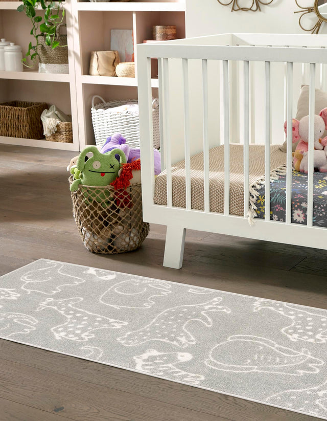 Gray 2' 2 x 3' 11 Whimsy Kids Runner Area Rug for Baby Nursery, Toddler Playroom, Bedrooms