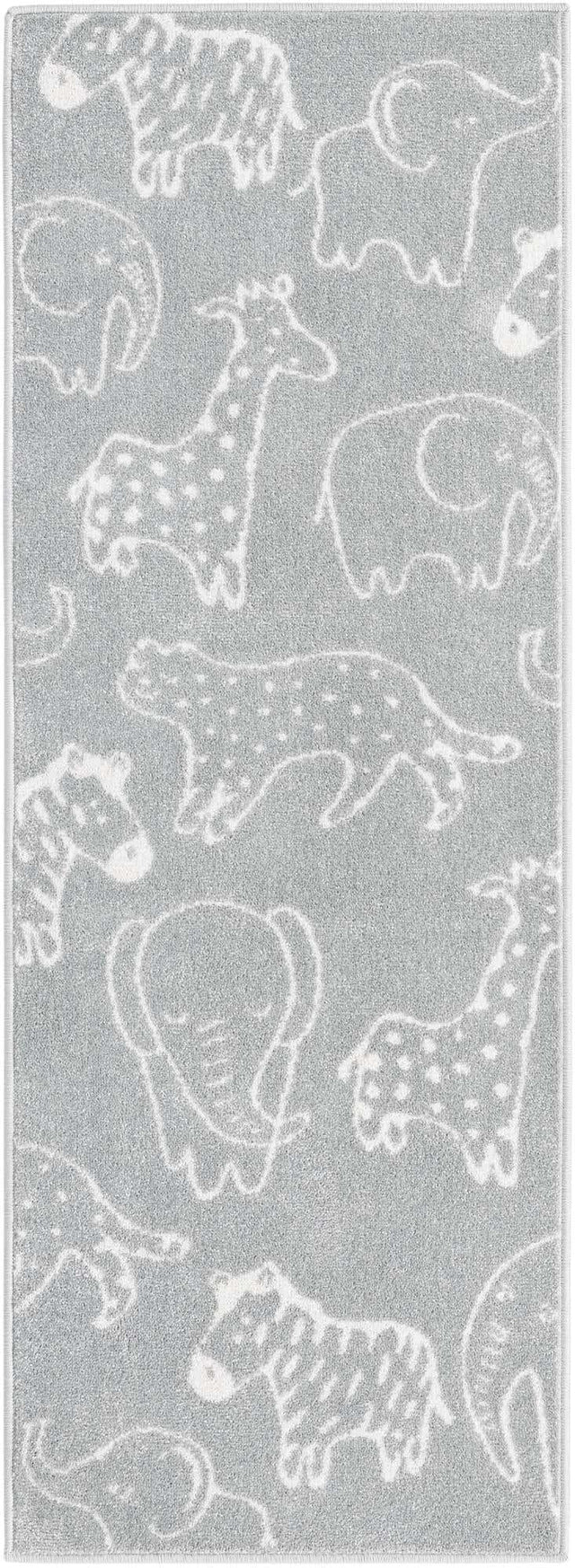 Gray 2' 2 x 6' Whimsy Kids Runner Area Rug for Baby Nursery, Toddler Playroom, Bedrooms