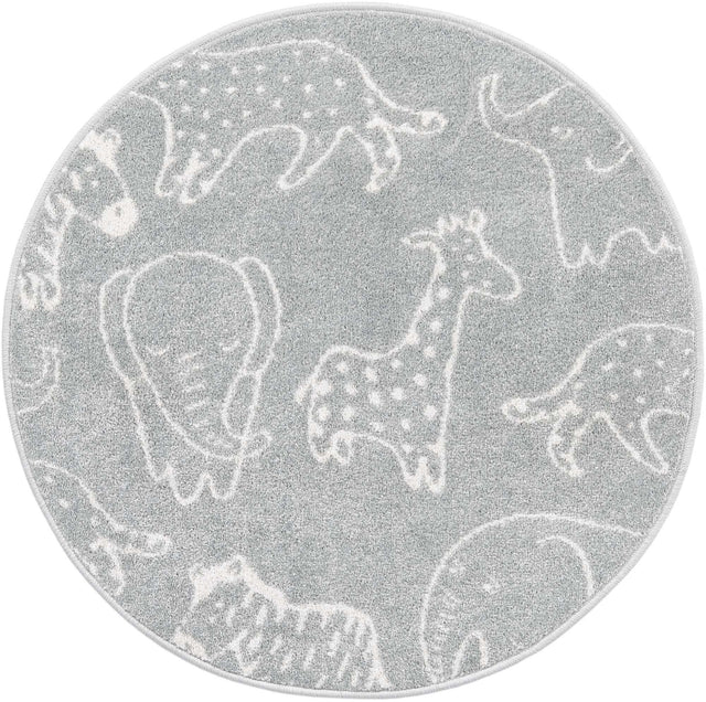 Gray 3' 3 x 3' 3 Whimsy Kids Round Area Rug for Baby Nursery, Toddler Playroom, Bedrooms