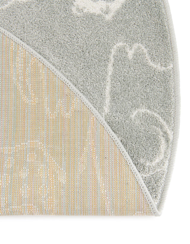 Gray 5' 3 x 5' 3 Whimsy Kids Round Area Rug for Baby Nursery, Toddler Playroom, Bedrooms