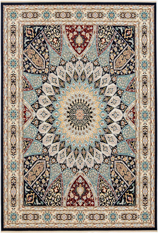 Navy Blue 10' x 14' 1 Narenj Rectangle Area Rug 85% Polypropylene & 15% Polyester Traditional Classic Carpet for Living, Dining, Bedrooms, Office for Sale at Rug Engine