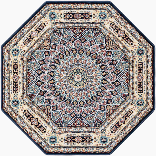 Navy Blue 4' 1 x 4' 1 Narenj Octagon Area Rug 85% Polypropylene & 15% Polyester Traditional Classic Carpet for Living, Dining, Bedrooms, Office for Sale at Rug Engine