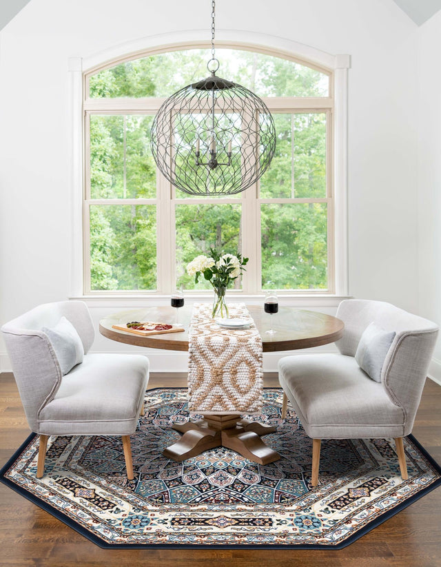 Navy Blue 6' 1 x 6' 1 Narenj Octagon Area Rug 85% Polypropylene & 15% Polyester Traditional Classic Carpet for Living, Dining, Bedrooms, Office for Sale at Rug Engine