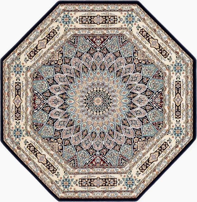 Navy Blue 6' 1 x 6' 1 Narenj Octagon Area Rug 85% Polypropylene & 15% Polyester Traditional Classic Carpet for Living, Dining, Bedrooms, Office for Sale at Rug Engine