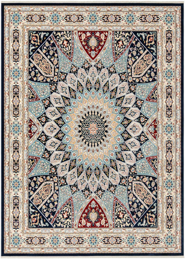 Navy Blue 9' x 12' Narenj Rectangle Area Rug 85% Polypropylene & 15% Polyester Traditional Classic Carpet for Living, Dining, Bedrooms, Office for Sale at Rug Engine