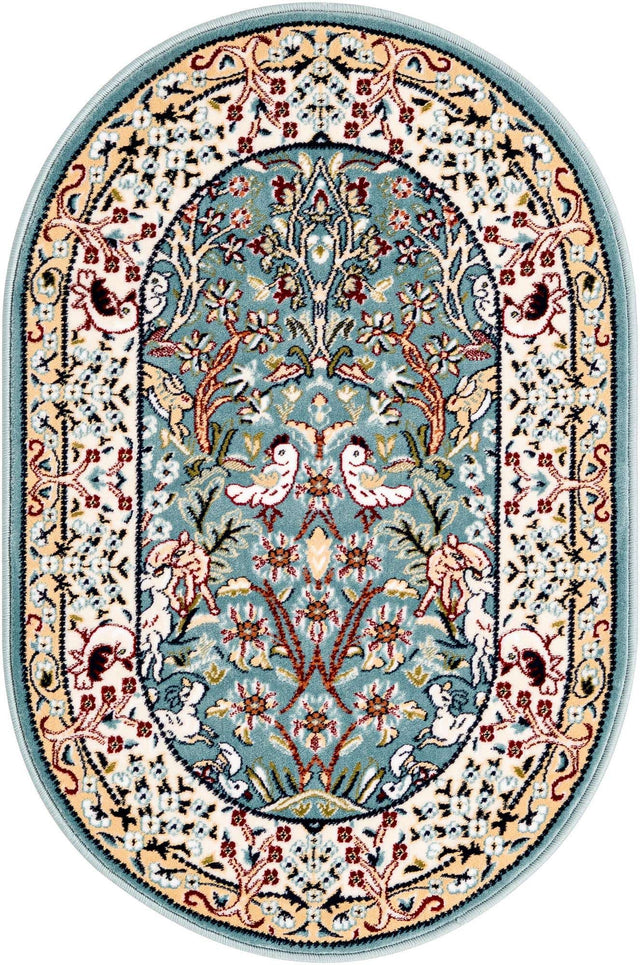 Blue 2' x 3' 1 Narenj Oval Area Rug 85% Polypropylene & 15% Polyester Traditional Classic Carpet for Living, Dining, Bedrooms, Office for Sale at Rug Engine