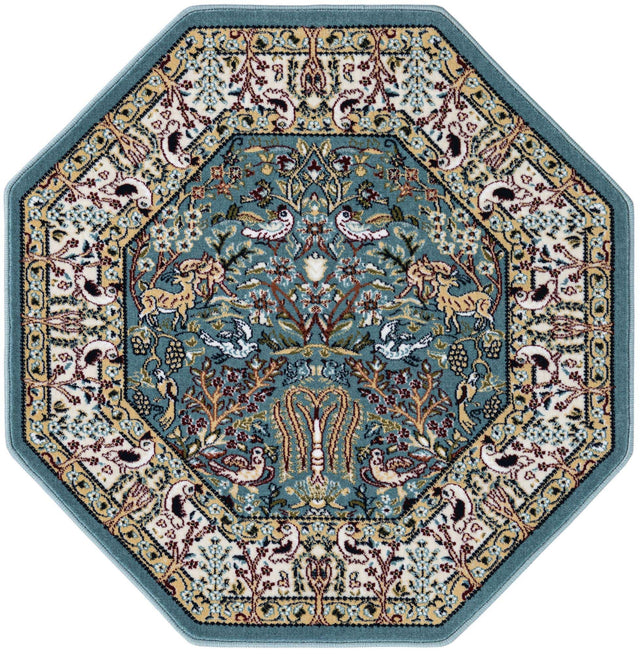 Blue 4' 1 x 4' 1 Narenj Octagon Area Rug 85% Polypropylene & 15% Polyester Traditional Classic Carpet for Living, Dining, Bedrooms, Office for Sale at Rug Engine