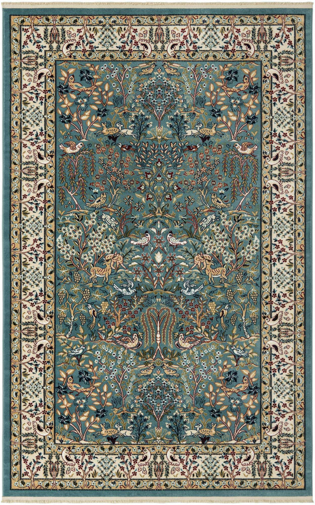 Blue 6' 1 x 9' Narenj Rectangle Area Rug 85% Polypropylene & 15% Polyester Traditional Classic Carpet for Living, Dining, Bedrooms, Office for Sale at Rug Engine
