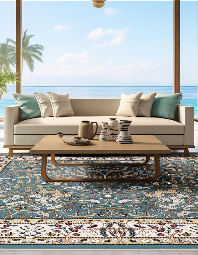 Blue 10' x 10' Narenj Square Area Rug 85% Polypropylene & 15% Polyester Traditional Classic Carpet for Living, Dining, Bedrooms, Office for Sale at Rug Engine