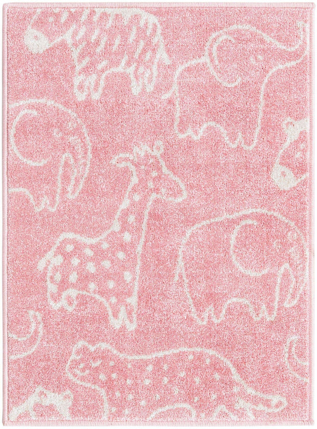 Pink 2' 2 x 2' 11 Whimsy Kids Rectangle Area Rug for Baby Nursery, Toddler Playroom, Bedrooms