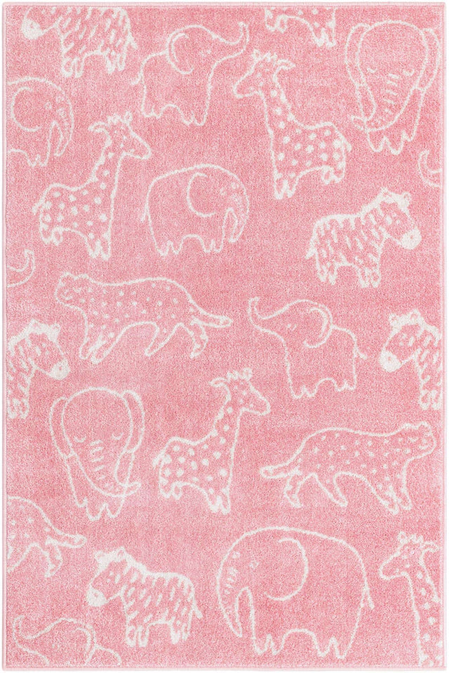 Pink 3' 11 x 5' 11 Whimsy Kids Rectangle Area Rug for Baby Nursery, Toddler Playroom, Bedrooms