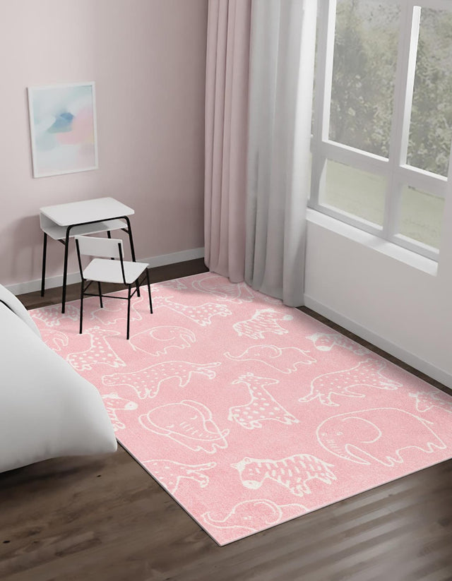 Pink 5' 3 x 8' Whimsy Kids Rectangle Area Rug for Baby Nursery, Toddler Playroom, Bedrooms
