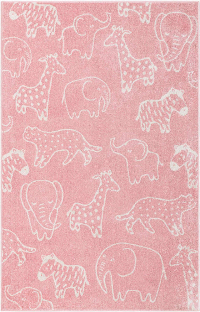 Pink 5' 3 x 8' Whimsy Kids Rectangle Area Rug for Baby Nursery, Toddler Playroom, Bedrooms