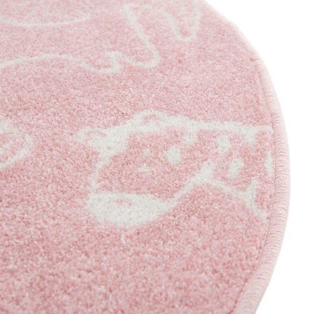 Pink 3' 3 x 3' 3 Whimsy Kids Round Area Rug for Baby Nursery, Toddler Playroom, Bedrooms