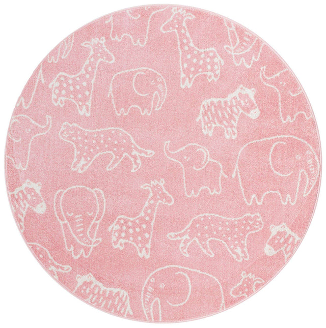 Pink 5' 3 x 5' 3 Whimsy Kids Round Area Rug for Baby Nursery, Toddler Playroom, Bedrooms