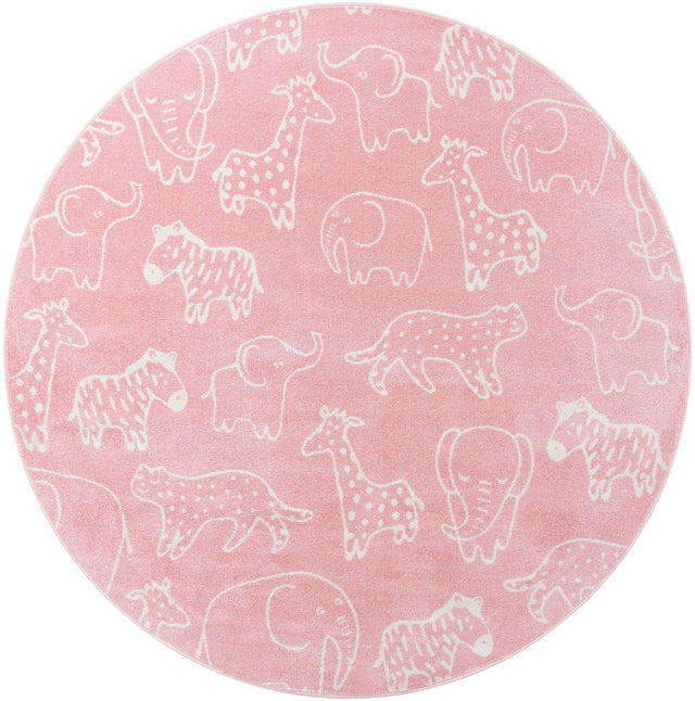 Pink 7' 10 x 7' 10 Whimsy Kids Round Area Rug for Baby Nursery, Toddler Playroom, Bedrooms