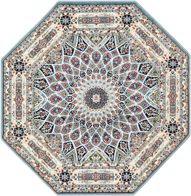 Blue 4' 1 x 4' 1 Narenj Octagon Area Rug 85% Polypropylene & 15% Polyester Traditional Classic Carpet for Living, Dining, Bedrooms, Office for Sale at Rug Engine
