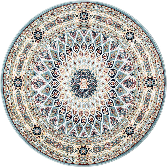 Blue 4' 1 x 4' 1 Narenj Round Area Rug 85% Polypropylene & 15% Polyester Traditional Classic Carpet for Living, Dining, Bedrooms, Office for Sale at Rug Engine