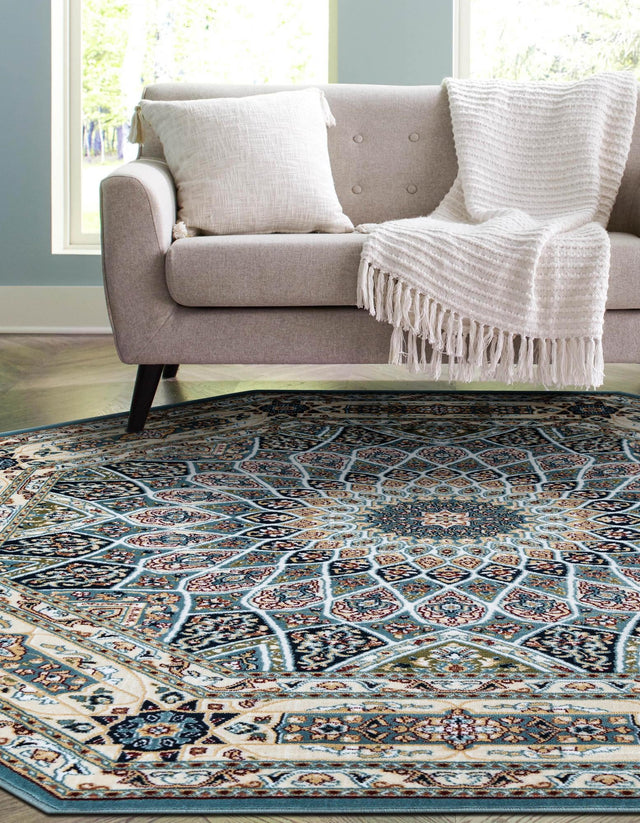 Blue 6' 1 x 6' 1 Narenj Octagon Area Rug 85% Polypropylene & 15% Polyester Traditional Classic Carpet for Living, Dining, Bedrooms, Office for Sale at Rug Engine