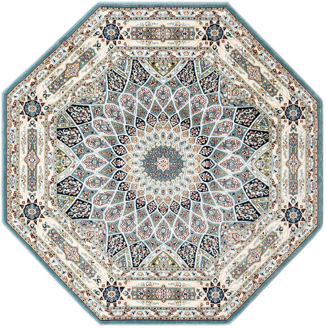 Blue 6' 1 x 6' 1 Narenj Octagon Area Rug 85% Polypropylene & 15% Polyester Traditional Classic Carpet for Living, Dining, Bedrooms, Office for Sale at Rug Engine