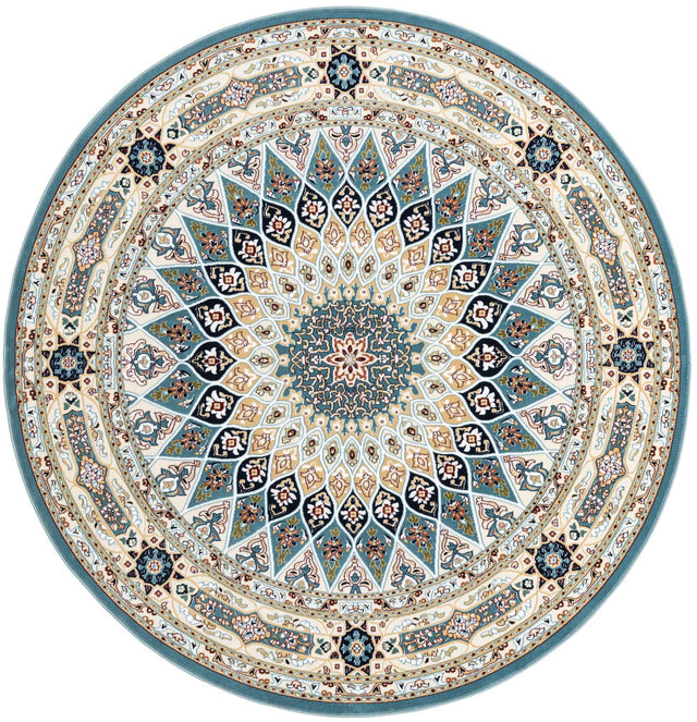 Blue 7' 1 x 7' 1 Narenj Round Area Rug 85% Polypropylene & 15% Polyester Traditional Classic Carpet for Living, Dining, Bedrooms, Office for Sale at Rug Engine