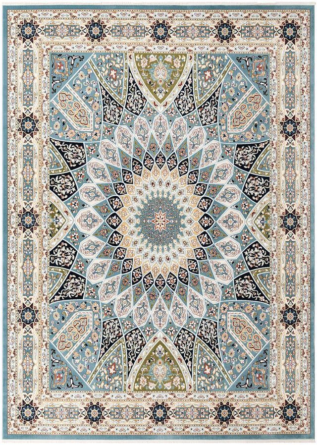 Blue 9' x 12' Narenj Rectangle Area Rug 85% Polypropylene & 15% Polyester Traditional Classic Carpet for Living, Dining, Bedrooms, Office for Sale at Rug Engine