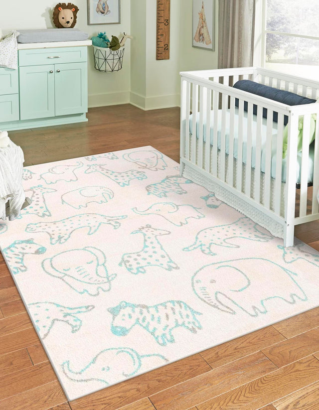 Ivory 5' 3 x 8' Whimsy Kids Rectangle Area Rug for Baby Nursery, Toddler Playroom, Bedrooms