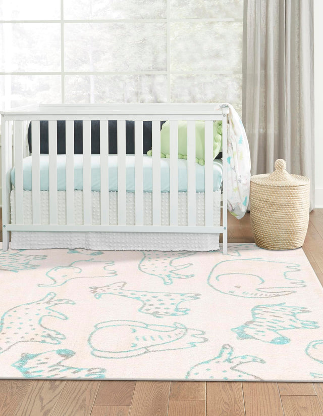 Ivory 3' 11 x 5' 11 Whimsy Kids Rectangle Area Rug for Baby Nursery, Toddler Playroom, Bedrooms
